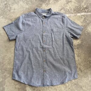 Tenth + Ocean Washable Linen Blue‎ Button up Shirt Mens Size Large Short Sleeve
